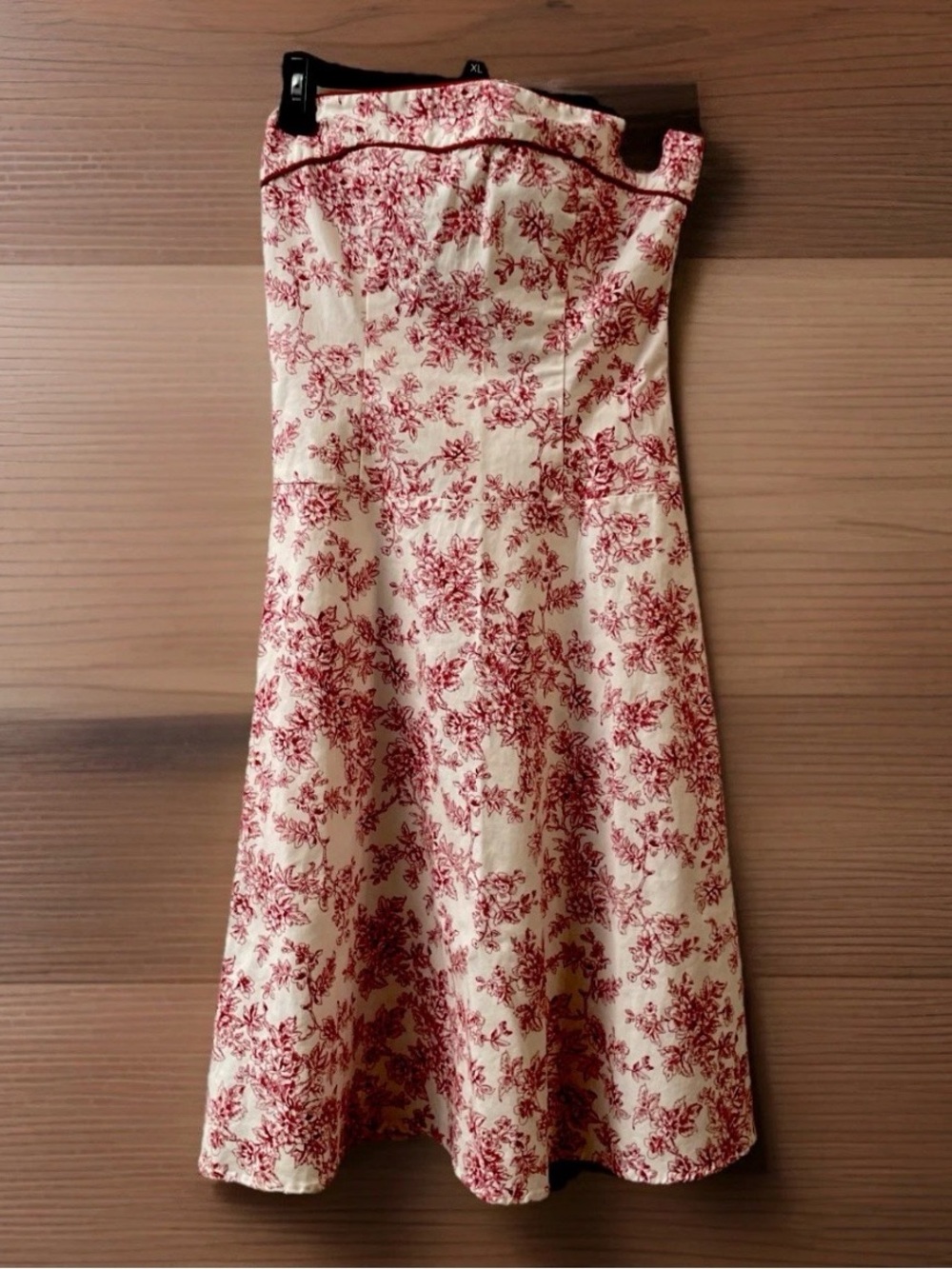 Teeze Me Strapless A-Line Midi Dress, Red & Ivory Romantic Print - Size 9